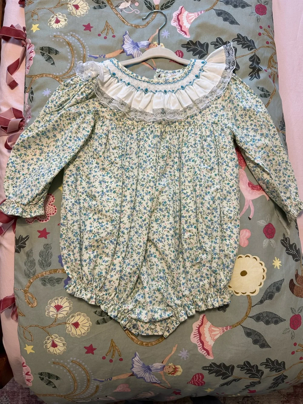 Girls 2T floral smocked & lace bubble - Cecil & Lou